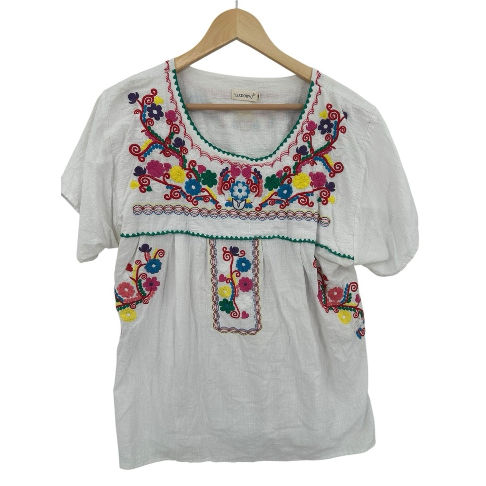 YZXDORWJ Embroidered Shirt Women Size 3X Floral Boho Lagenlook Festival Hippie‎ - Picture 7 of 8